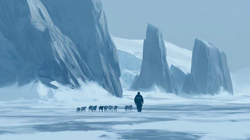 Icy Expedition: Man and Dogs in the Arctic