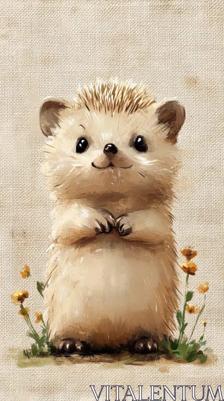 AI ART Cute Hedgehog with Flowers