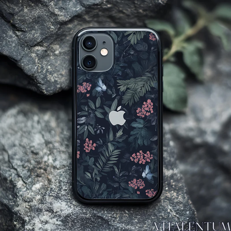 Floral Pattern Smartphone on Rocks AI Image