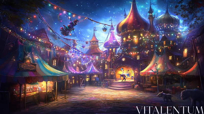 Magical Town Square at Night AI Image