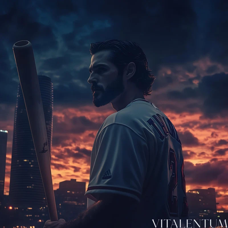 AI ART Contemplative Baseball Player at Dusk