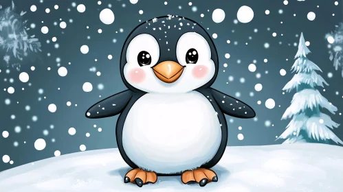 Cute Penguin Winter Scene