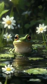 Frog in Tranquil Pond Scene