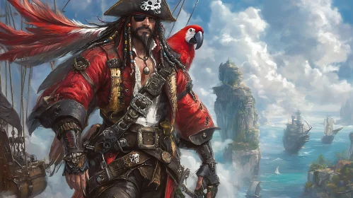 Pirate with Parrot Illustration