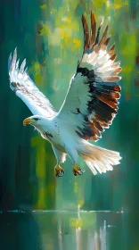Eagle Soaring Above Reflective Surface