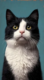 Striking Yellow-Eyed Cat Against Blue