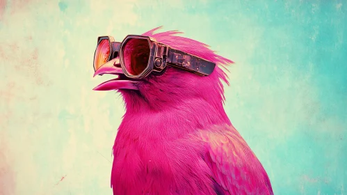 Whimsical Pink Bird in Aviator Gear