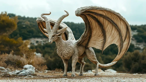 Fantasy Dragon with Antlers and Wings