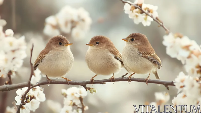 Three Birds Springtime AI Image