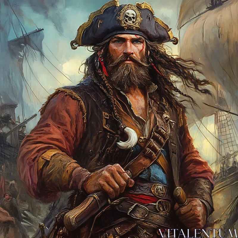 AI ART Bearded Pirate with Skull Hat