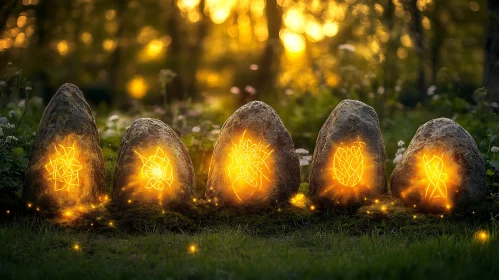 Glowing Runes on Ancient Stones