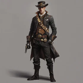 Man in Steampunk Outfit Holding Gun