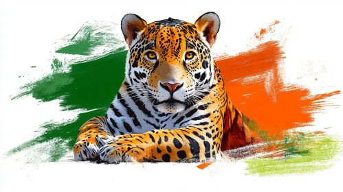 Artistic Jaguar Illustration with Colorful Touches