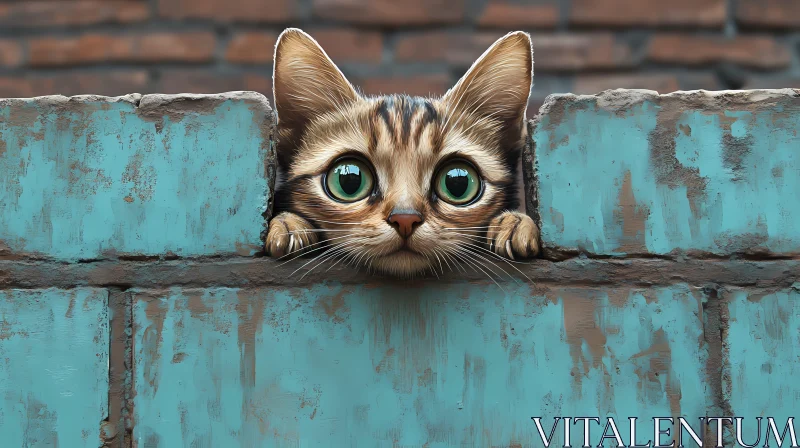 Cat Gazing Over Wall AI Image