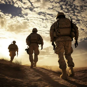 Military Men Walking in Desert