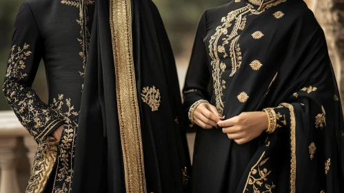 Formal Black Dress with Gold Embroidery