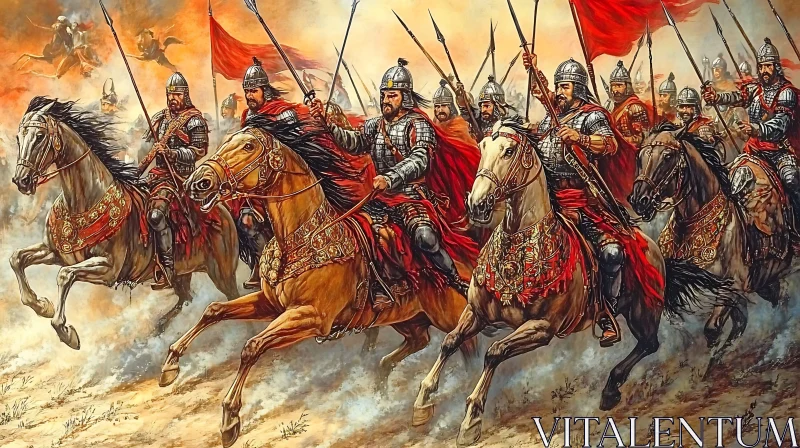 AI ART Historical Painting of Cavalry Warriors Attack