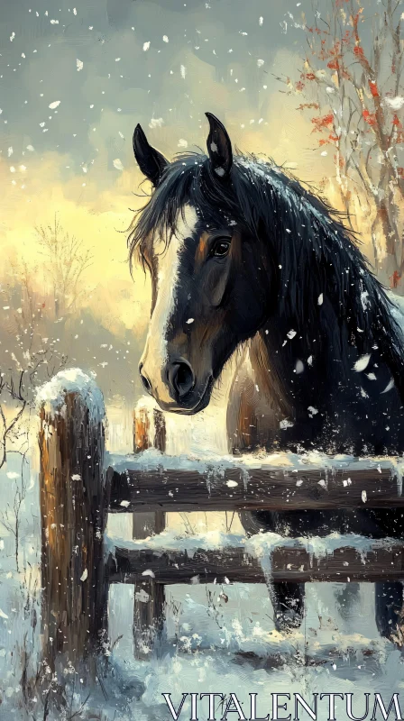 Serene Winter Horse Art AI Image