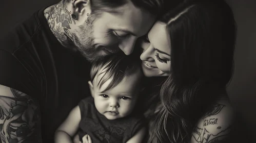 Tattooed Family Portrait in Monochrome