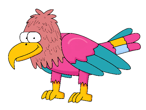 Cartoon Bird with Colorful Feathers and Humorous Expression