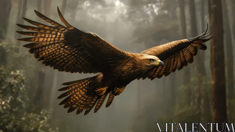 Eagle in Misty Woodland AI Image