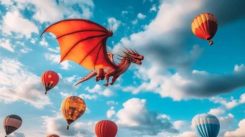 Fantasy Dragon and Balloon Sky