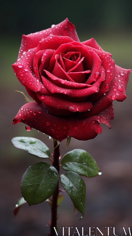 Detailed Red Rose in Rain - Monochromatic Crimson Artwork AI Image
