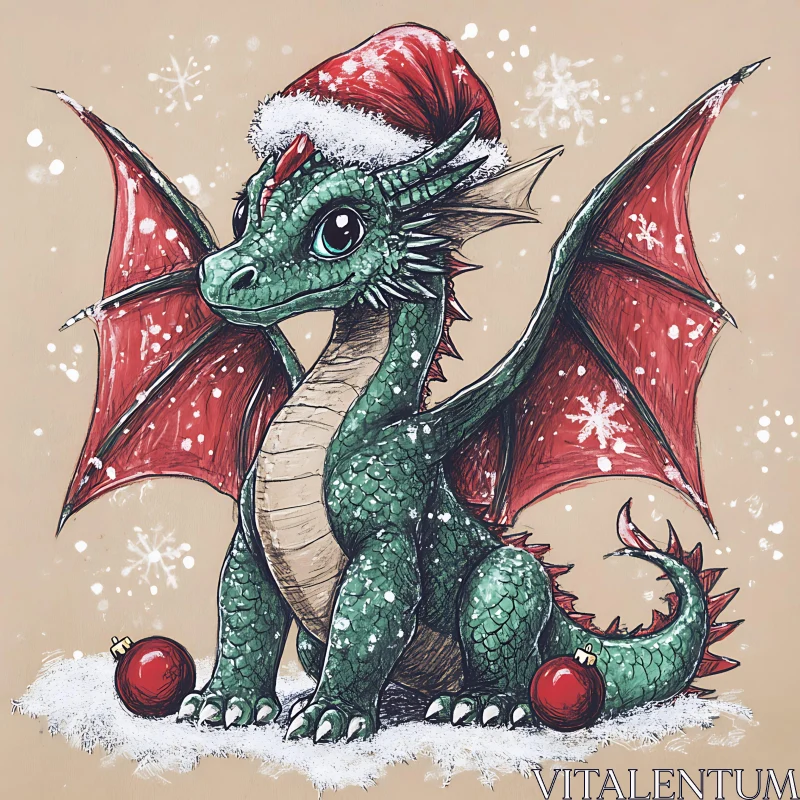 Christmas Dragon with Baubles and Snow AI Image