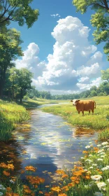 Peaceful Nature Scene with Cow