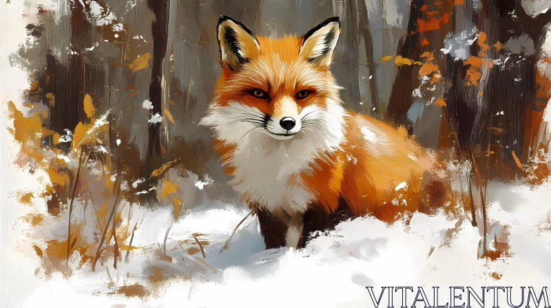 Fox Painting in Winter Forest AI Image