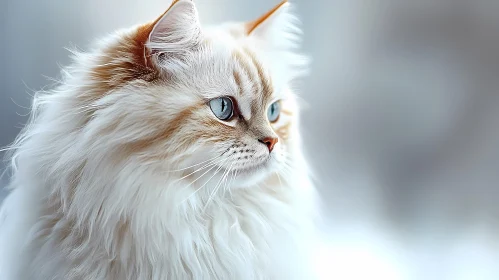 Fluffy White Cat with Gentle Expression