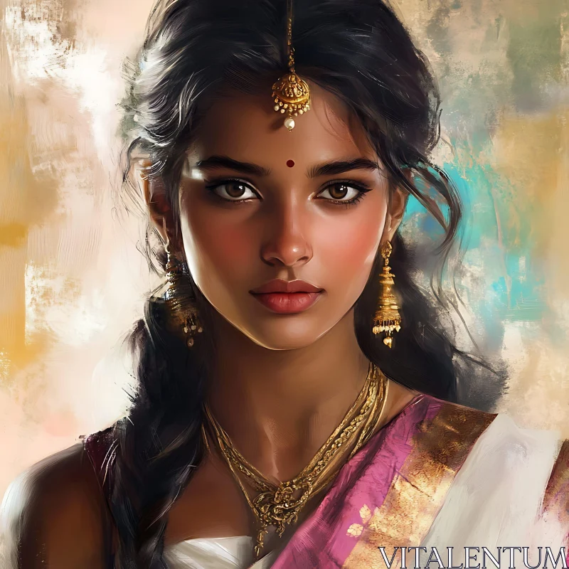 Portrait of Woman with Golden Jewelry AI Image