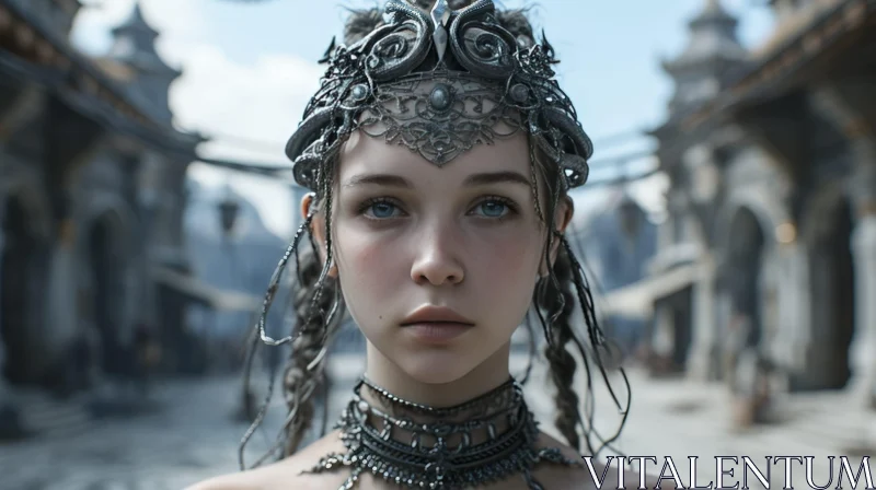 Ethereal Beauty: Captivating Portrait of a Young Woman with Silver Hair AI Image