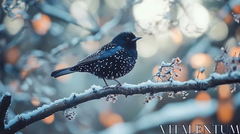 AI ART Snowy Starling on a Branch