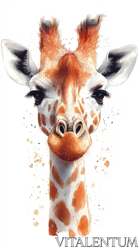 Watercolor Giraffe Portrait AI Image