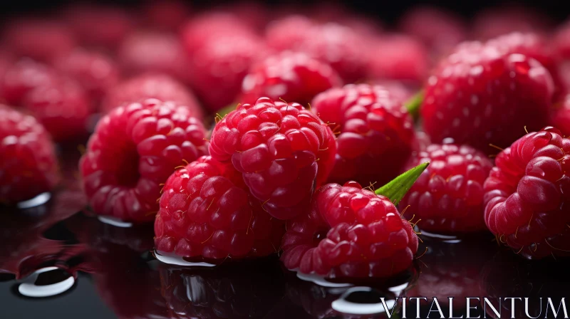 Shallow Depth Still Life with Vibrant Red Raspberries AI Image