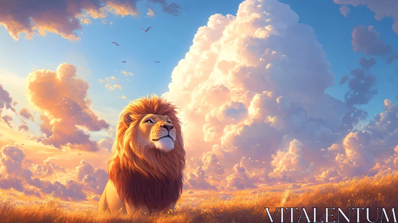 AI ART Serene Lion with Towering Clouds