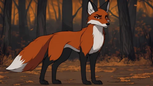 Stylized Animated Fox Among Trees