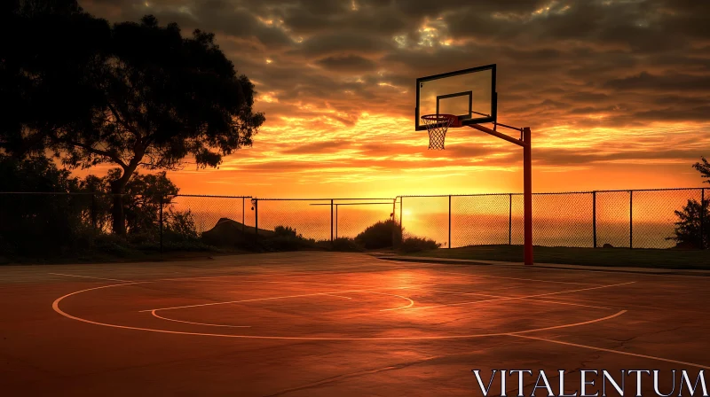 Golden Hour on the Basketball Court AI Image