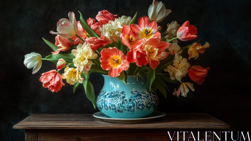 AI ART Enchanting Tulip Arrangement in Artisan Vase