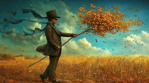 Surreal Field with Butterfly Tree
