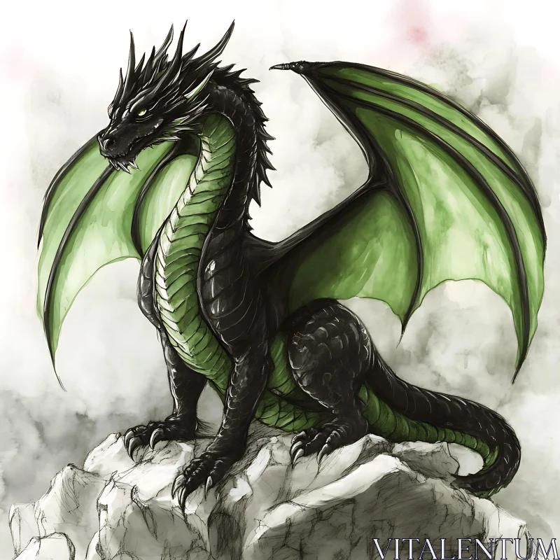 AI ART Fantasy Dragon on Mountain Peak