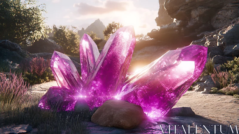 AI ART Amethyst Crystals in Mountain Scenery