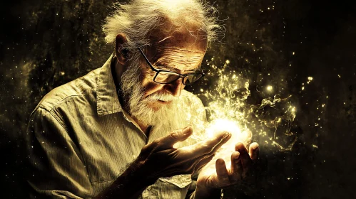 Old Man Holding Golden Light