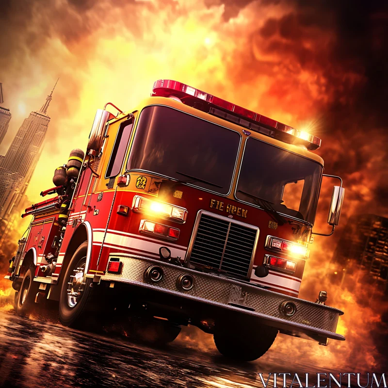 Heroic Firetruck in Action AI Image