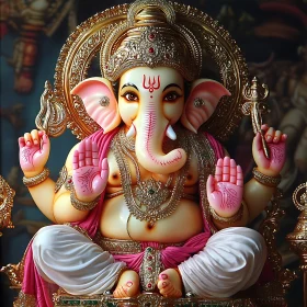 Ganesha Statue with Pink and Gold
