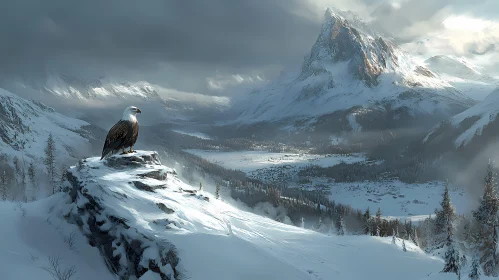 Eagle in Snow-Covered Mountains