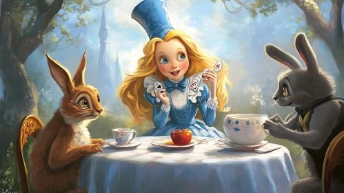 Enchanting Tea Party with Alice and Rabbits