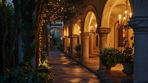 Evening Elegance in an Illuminated Walkway