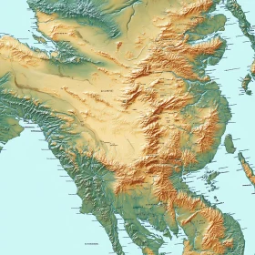 Geographic Relief Map Depicting Terrain